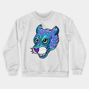 American Traditional Turquoise and teal panther with glitter and sparkles cute gift Crewneck Sweatshirt